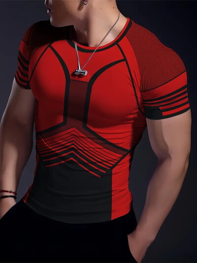 Ikdienas vingrinājums Fitness elpojošs apaļš kakla izgriezums ar īsām piedurknēm āra ikdienas modes vīriešu T-krekls, vienkāršs rūtains ar apdruku ar īsām piedurknēm