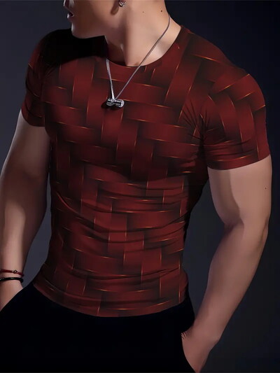 Ikdienas vingrinājums Fitness elpojošs apaļš kakla izgriezums ar īsām piedurknēm āra ikdienas modes vīriešu T-krekls, vienkāršs rūtains ar apdruku ar īsām piedurknēm