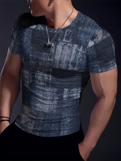 Ikdienas vingrinājums Fitness elpojošs apaļš kakla izgriezums ar īsām piedurknēm āra ikdienas modes vīriešu T-krekls, vienkāršs rūtains ar apdruku ar īsām piedurknēm