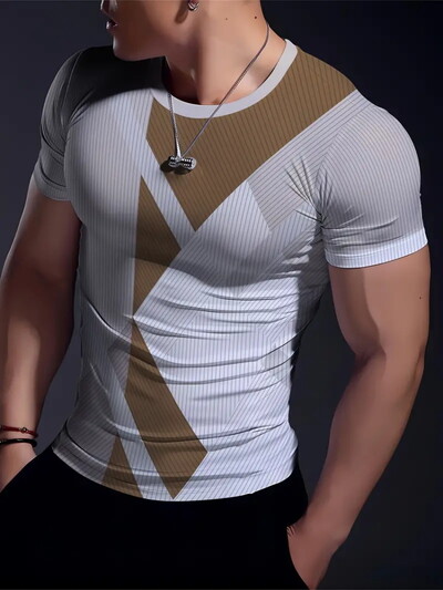 Ikdienas vingrinājums Fitness elpojošs apaļš kakla izgriezums ar īsām piedurknēm āra ikdienas modes vīriešu T-krekls, vienkāršs rūtains ar apdruku ar īsām piedurknēm