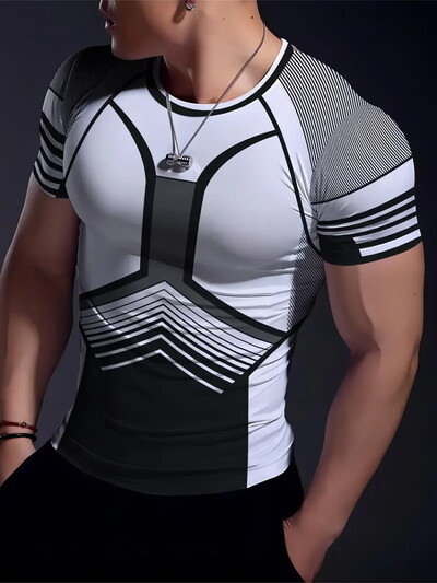 Ikdienas vingrinājums Fitness elpojošs apaļš kakla izgriezums ar īsām piedurknēm āra ikdienas modes vīriešu T-krekls, vienkāršs rūtains ar apdruku ar īsām piedurknēm