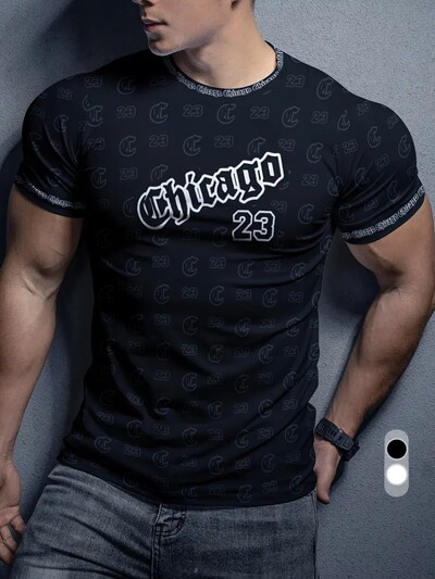 Ikdienas vingrinājums Fitness elpojošs apaļš kakla izgriezums ar īsām piedurknēm āra ikdienas modes vīriešu T-krekls, vienkāršs rūtains ar apdruku ar īsām piedurknēm