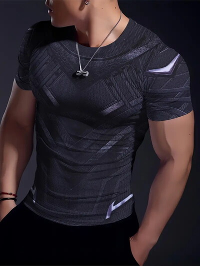 Ikdienas vingrinājums Fitness elpojošs apaļš kakla izgriezums ar īsām piedurknēm āra ikdienas modes vīriešu T-krekls, vienkāršs rūtains ar apdruku ar īsām piedurknēm