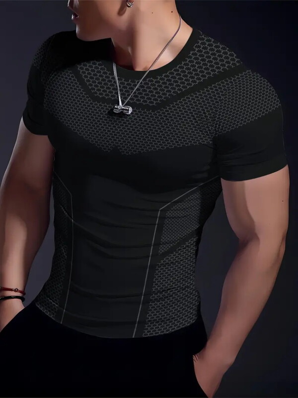 Ikdienas vingrinājums Fitness elpojošs apaļš kakla izgriezums ar īsām piedurknēm āra ikdienas modes vīriešu T-krekls, vienkāršs rūtains ar apdruku ar īsām piedurknēm