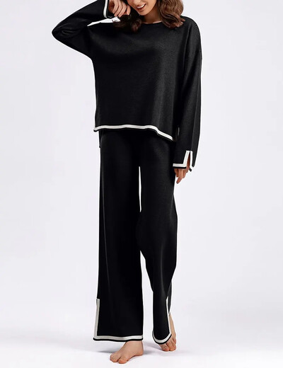 Stiilne elastne kootud salongikomplekt Euro Designer naiste pidžaama kampsun dressid laia säärega püksid mugavad ülikonnad 2 osa komplektid püksid