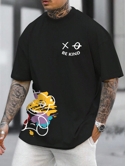 Noua colecție de vară 2024, tricou casual pentru bărbați, cu mâneci scurte, cu litere din desene animate imprimate