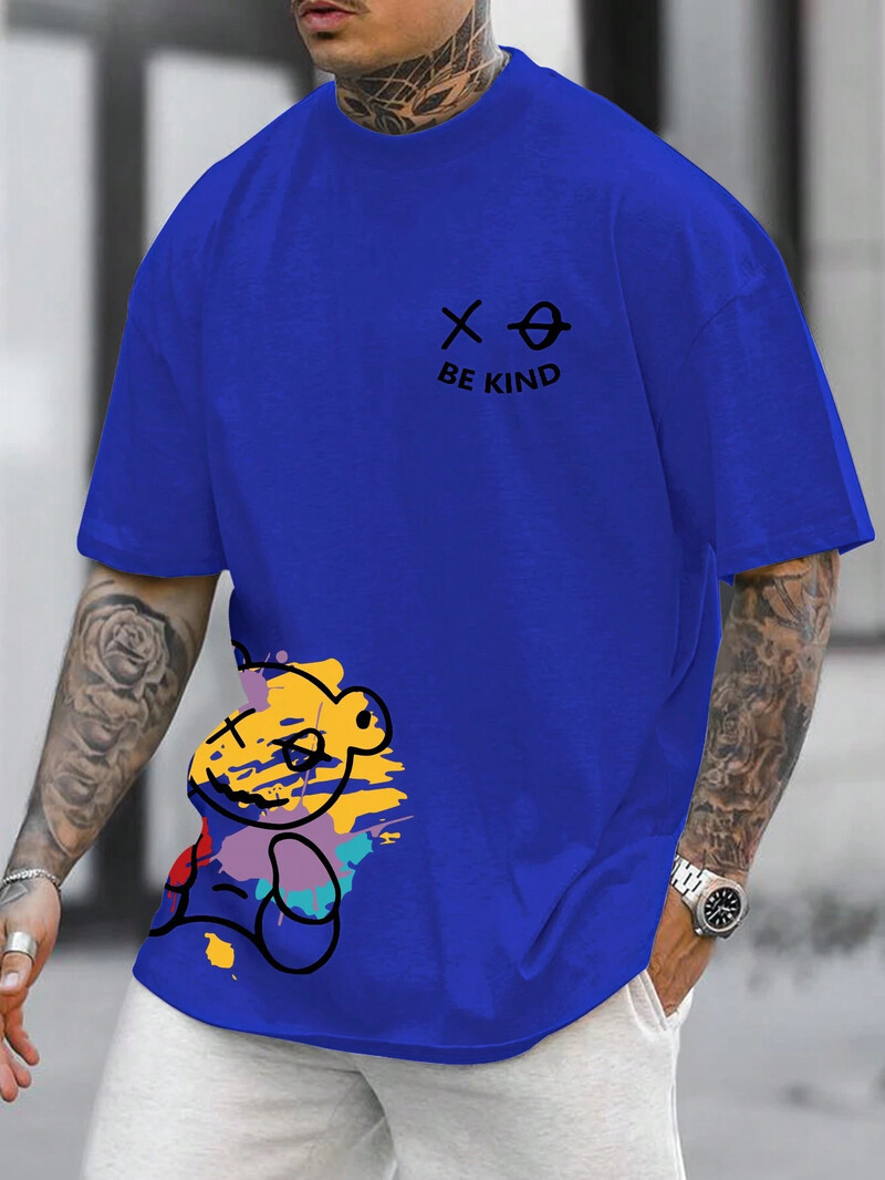 Noua colecție de vară 2024, tricou casual pentru bărbați, cu mâneci scurte, cu litere din desene animate imprimate