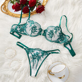 Set de sutien și chiloți pentru femei, elegantă din dantelă, senzuală, cu îmbinare din plasă, broderie, lenjerie erotică