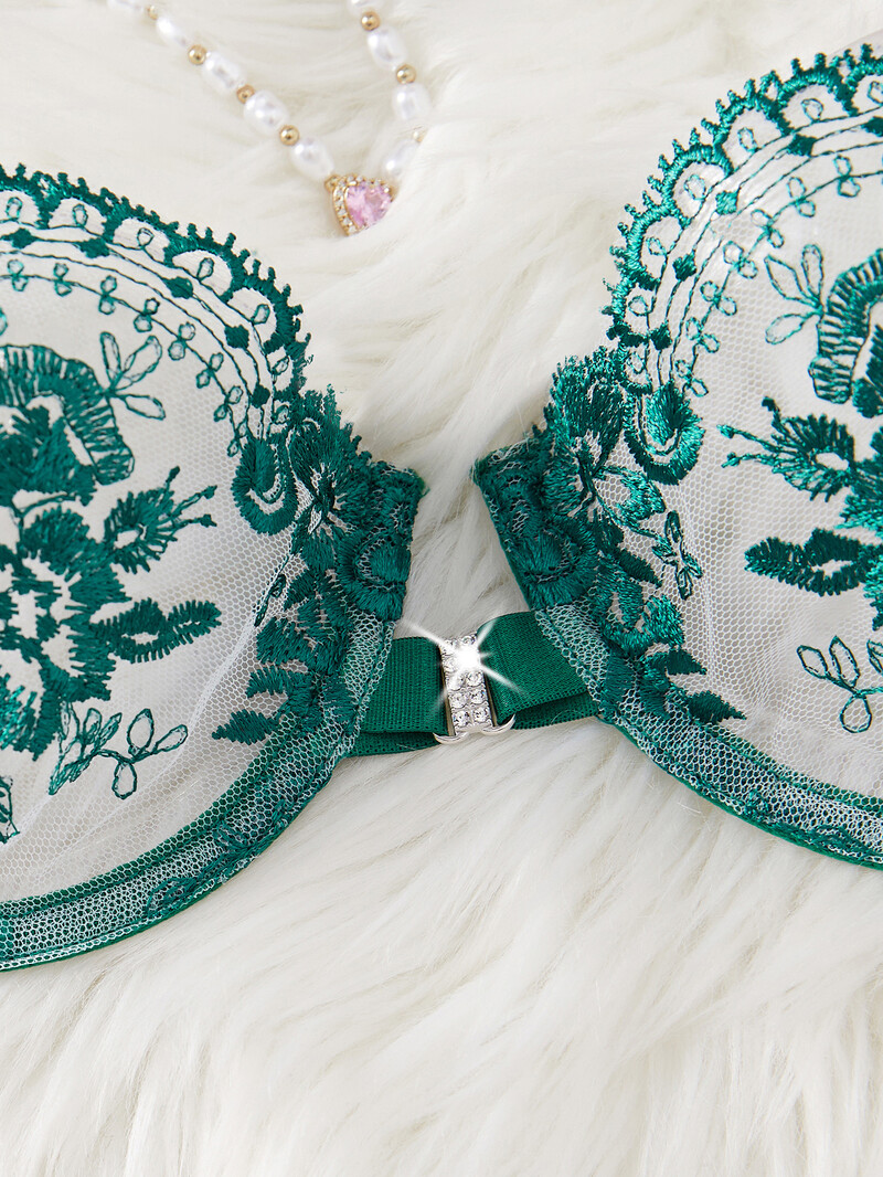 Set de sutien și chiloți pentru femei, elegantă din dantelă, senzuală, cu îmbinare din plasă, broderie, lenjerie erotică