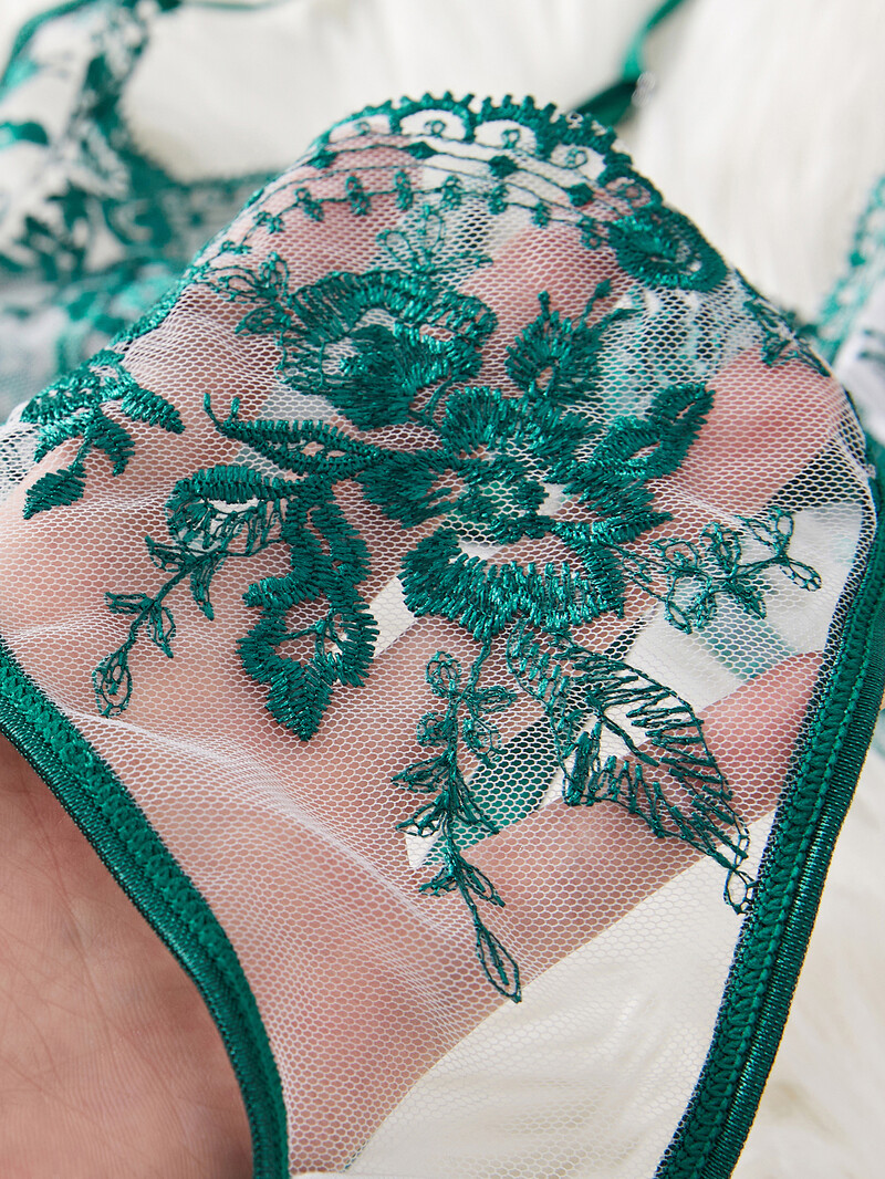 Set de sutien și chiloți pentru femei, elegantă din dantelă, senzuală, cu îmbinare din plasă, broderie, lenjerie erotică