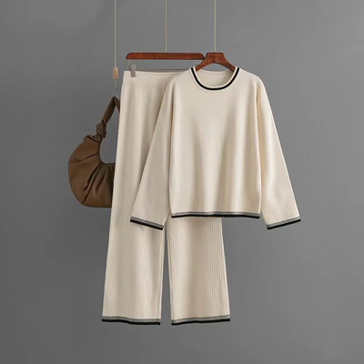 Rudens sieviešu komplekts, 2 daļīgs sporta trikotāžas kontrasta krāsa, džemperi ar garām piedurknēm ar izgriezumu un taisnas bikses ar augstu vidukli, ziemas sporta tērps