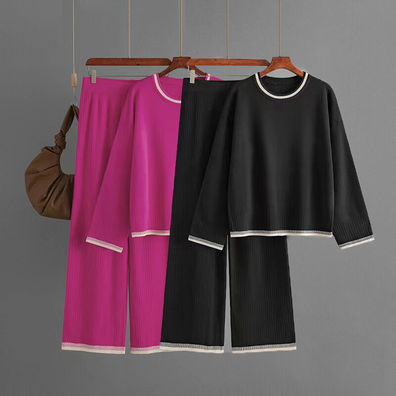 Rudens sieviešu komplekts, 2 daļīgs sporta trikotāžas kontrasta krāsa, džemperi ar garām piedurknēm ar izgriezumu un taisnas bikses ar augstu vidukli, ziemas sporta tērps