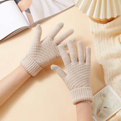 Mănuși tricotate calde de iarnă în aer liber Mănuși pentru femei cu ecran tactil pentru femei Mănuși pline și tricotate îngroșate