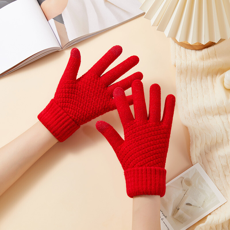 Mănuși tricotate calde de iarnă în aer liber Mănuși pentru femei cu ecran tactil pentru femei Mănuși pline și tricotate îngroșate