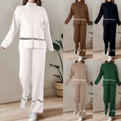 Sieviešu bikšu komplekti 2 gabali sieviešu trikotāžas 2 gabalu tērpi džemperis ar džemperi, topi plati спортивный костюм женский