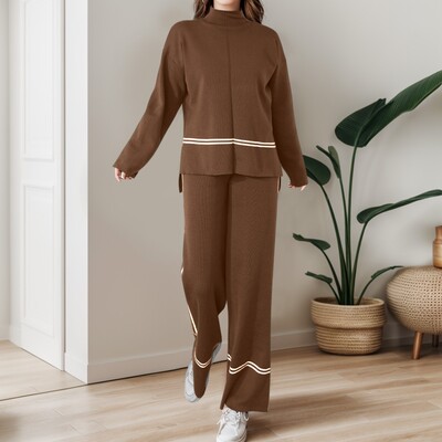 Sieviešu bikšu komplekti 2 gabali sieviešu trikotāžas 2 gabalu tērpi džemperis ar džemperi, topi plati спортивный костюм женский