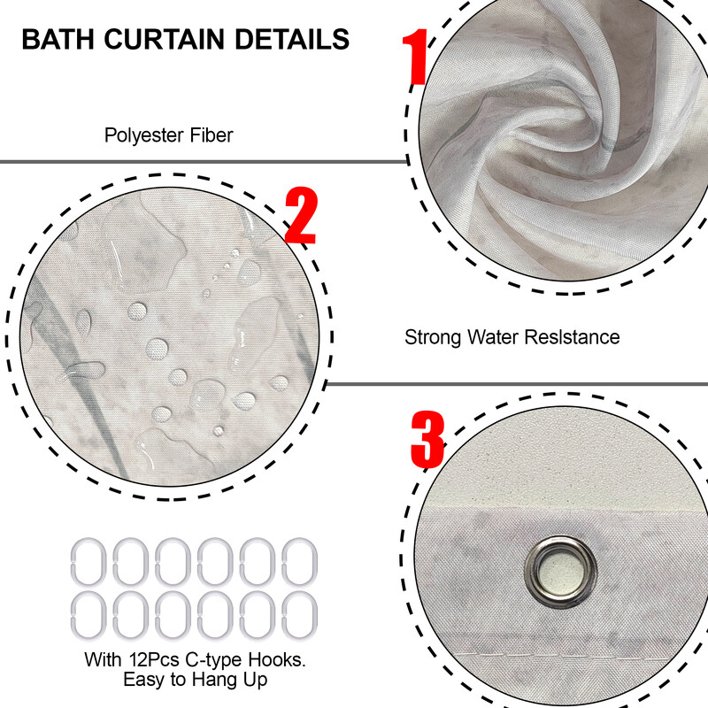 Abstraktsed ja minimalistlikud polüesterkangast vannitoakardinad, 180 * 180 cm, 12 konksuga