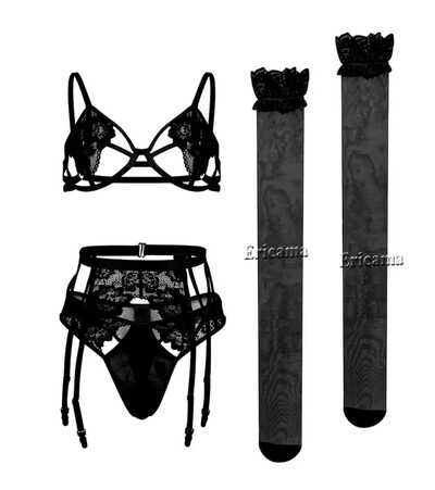 Set de lenjerie din dantelă Jartieră Set de lenjerie cu choker Femei Intimate 2024Sutien cu sârmă și tanga Set de lenjerie intimă pentru damă