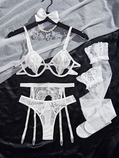 Set de lenjerie din dantelă Jartieră Set de lenjerie cu choker Femei Intimate 2024Sutien cu sârmă și tanga Set de lenjerie intimă pentru damă