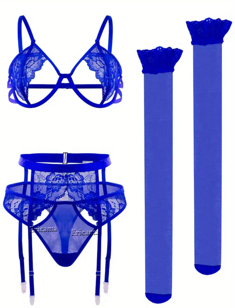 Set de lenjerie din dantelă Jartieră Set de lenjerie cu choker Femei Intimate 2024Sutien cu sârmă și tanga Set de lenjerie intimă pentru damă