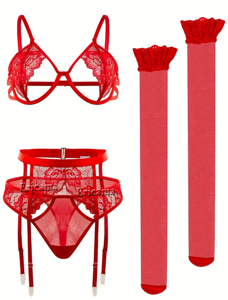 Set de lenjerie din dantelă Jartieră Set de lenjerie cu choker Femei Intimate 2024Sutien cu sârmă și tanga Set de lenjerie intimă pentru damă