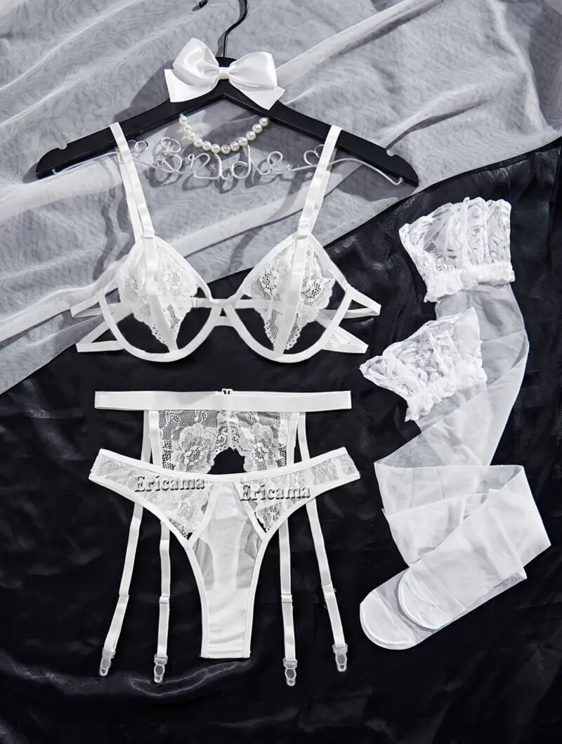 Set de lenjerie din dantelă Jartieră Set de lenjerie cu choker Femei Intimate 2024Sutien cu sârmă și tanga Set de lenjerie intimă pentru damă