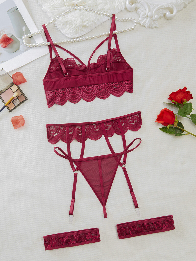 Set de lenjerie sexy pentru femeie din dantelă Lenjerie de corp transparentă Seturi de slip Set sutien Push Up Breves Set sutien și chiloți erotici