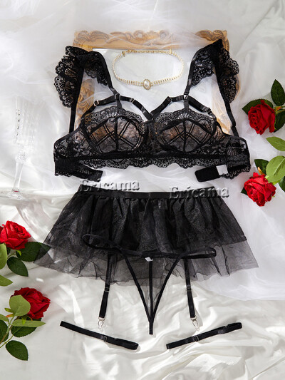 Lenjerie sexy Femei Dantela Lenjerie transparentă Seturi Slip Set Sutien Push Up Breves Seturi Set Sutien Erotic Lenjerie intima sexy