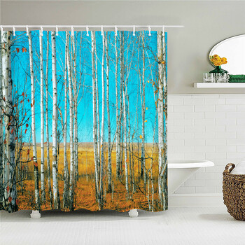 Birch Forest Trees Κουρτίνα μπάνιου Natural Landscape Prints Υφασμα αδιάβροχο πολυεστέρα Κουρτίνες μπάνιου Διακόσμηση με γάντζους