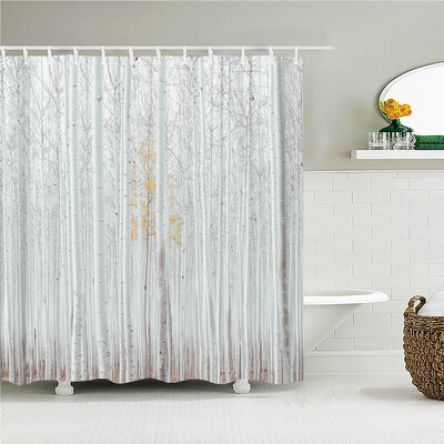 Padure de mesteacan copaci perdea de dus cu imprimeuri peisaje naturale tesatura impermeabila poliester perdele de baie decorare cu carlige