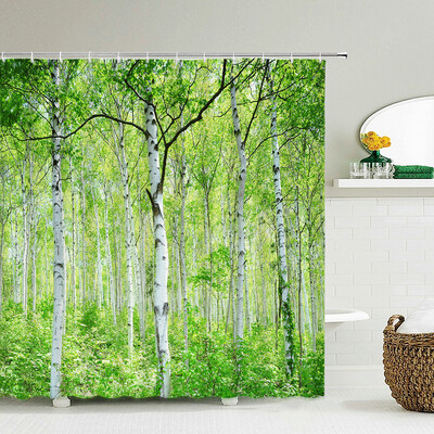 Padure de mesteacan copaci perdea de dus cu imprimeuri peisaje naturale tesatura impermeabila poliester perdele de baie decorare cu carlige