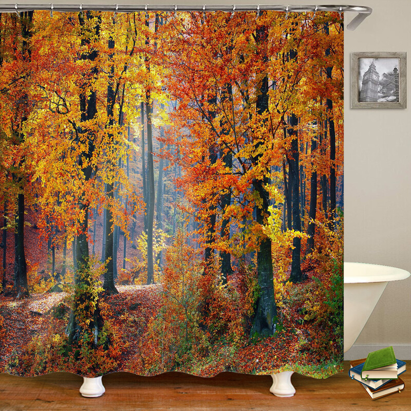 Padure de mesteacan copaci perdea de dus cu imprimeuri peisaje naturale tesatura impermeabila poliester perdele de baie decorare cu carlige