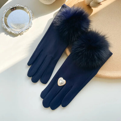 Gulfluri Elegante pentru Femei Toamna Iarna Căptușeală de pluș Drăguț Blană Pompon Bicolor Mănuși de Iarnă Damă