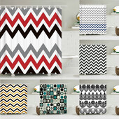 Aukštos kokybės geometrinio rašto spausdintas audinys Dušo užuolaidos Vonia Neperšlampami gaminiai Vonios kambario dekoras su 12 kabliukų