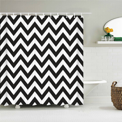 Aukštos kokybės geometrinio rašto spausdintas audinys Dušo užuolaidos Vonia Neperšlampami gaminiai Vonios kambario dekoras su 12 kabliukų