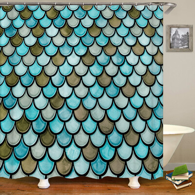 Aukštos kokybės geometrinio rašto spausdintas audinys Dušo užuolaidos Vonia Neperšlampami gaminiai Vonios kambario dekoras su 12 kabliukų