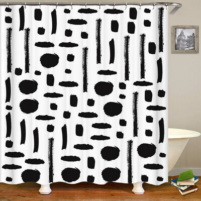 Aukštos kokybės geometrinio rašto spausdintas audinys Dušo užuolaidos Vonia Neperšlampami gaminiai Vonios kambario dekoras su 12 kabliukų