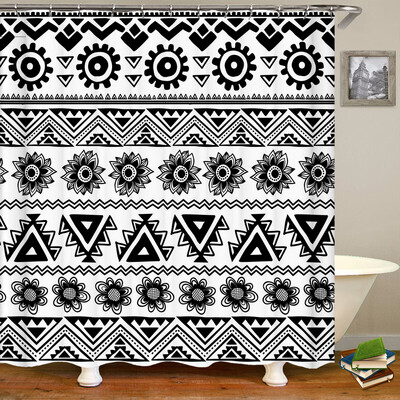 Aukštos kokybės geometrinio rašto spausdintas audinys Dušo užuolaidos Vonia Neperšlampami gaminiai Vonios kambario dekoras su 12 kabliukų