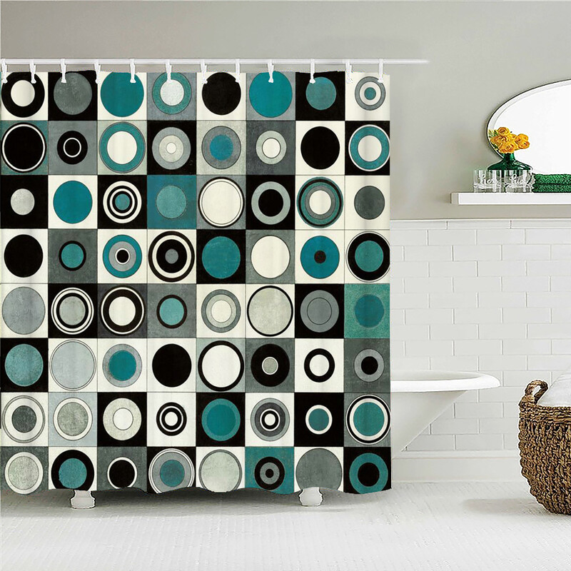 Aukštos kokybės geometrinio rašto spausdintas audinys Dušo užuolaidos Vonia Neperšlampami gaminiai Vonios kambario dekoras su 12 kabliukų