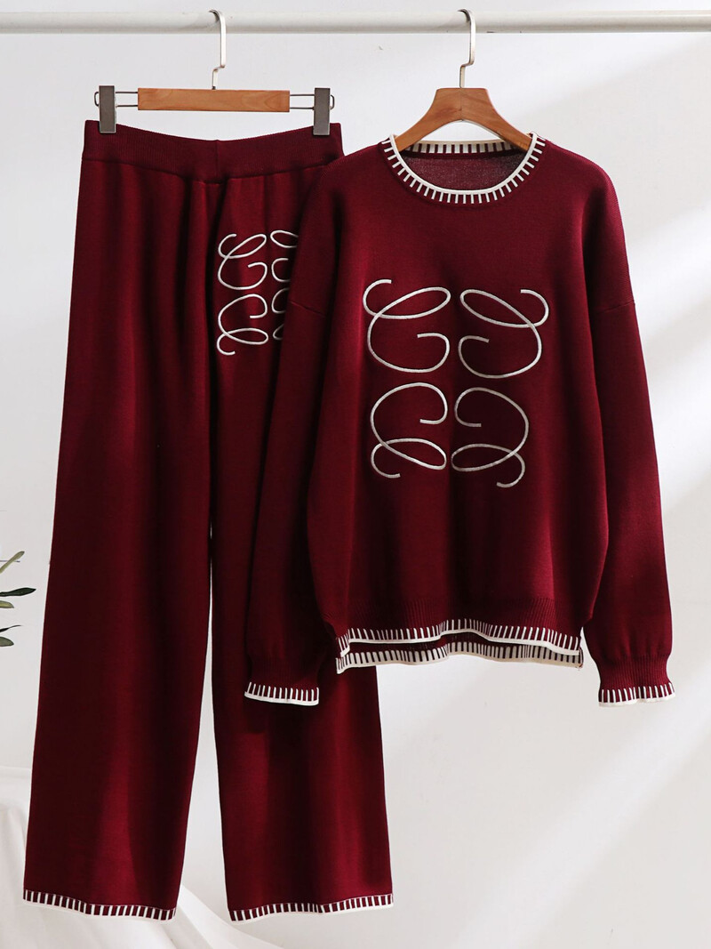 Design coreean Tricotat Seturi 2 piese Ocazional Tricoturi cu mânecă lungă Pulover Topuri Costume Femei Pantaloni de sport cu talie înaltă Conjuntos