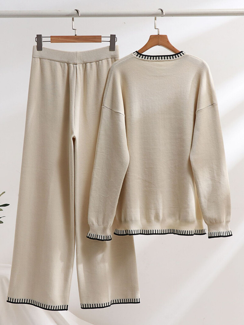 Design coreean Tricotat Seturi 2 piese Ocazional Tricoturi cu mânecă lungă Pulover Topuri Costume Femei Pantaloni de sport cu talie înaltă Conjuntos