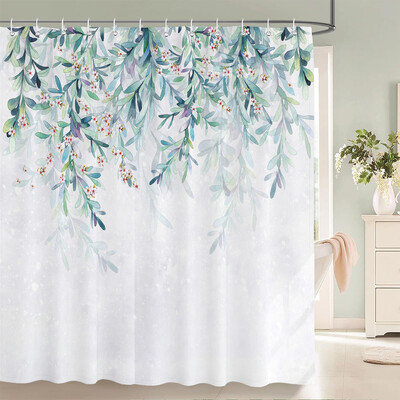 Minimalistinio meno poliesterio audinio akvarelės lapai augalas su gėlėmis vonios kambario dekoru Dušo užuolaida 180*180cm su kabliukais