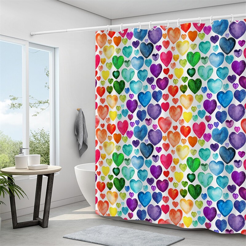 1PC, septynių spalvų vaivorykštės nuotaika, moderni namų vonios kambario vandeniui atspari dušo užuolaida, su 12 plastikinių kabliukų, 71in*71in