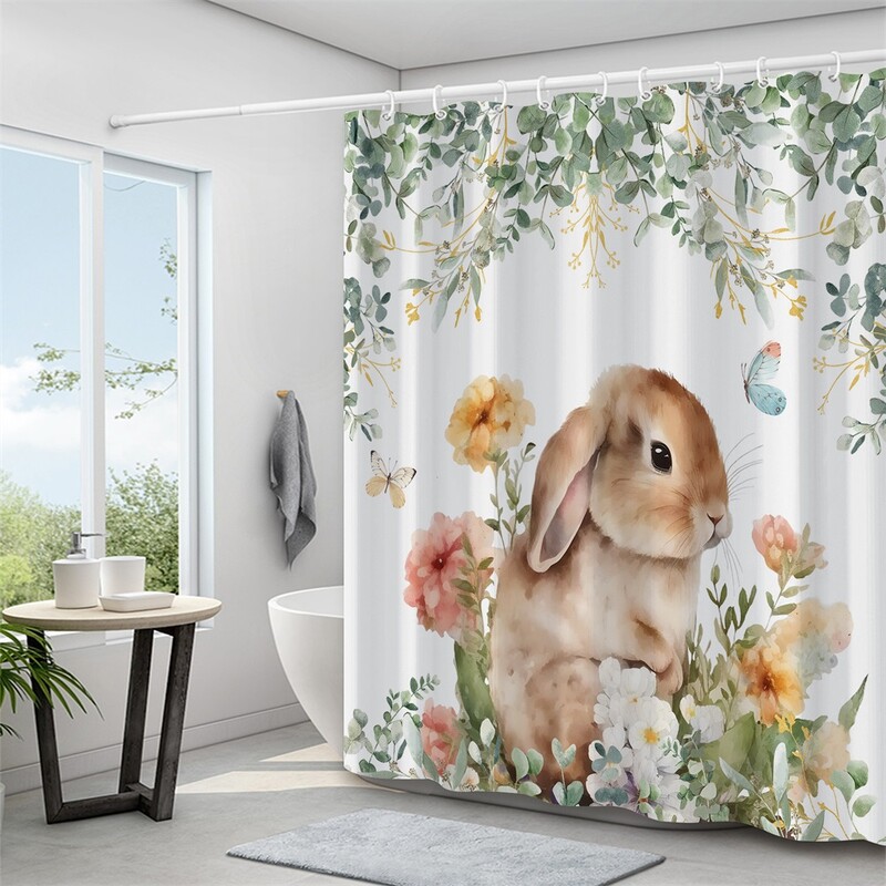 1 vnt., sodo triušis, moderni namų vonios vandeniui atspari dušo užuolaida, 12 plastikinių kabliukų, 71 colio * 71 colio