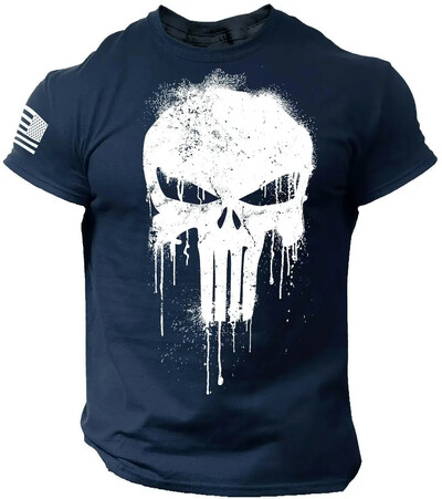 Vīriešu 3D Patriotic Military Skull Printed T-krekls ar īsām piedurknēm