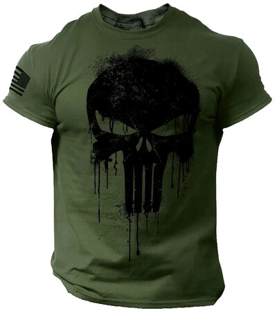 Vīriešu 3D Patriotic Military Skull Printed T-krekls ar īsām piedurknēm