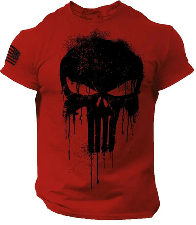 Vīriešu 3D Patriotic Military Skull Printed T-krekls ar īsām piedurknēm