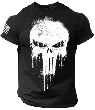 Vīriešu 3D Patriotic Military Skull Printed T-krekls ar īsām piedurknēm