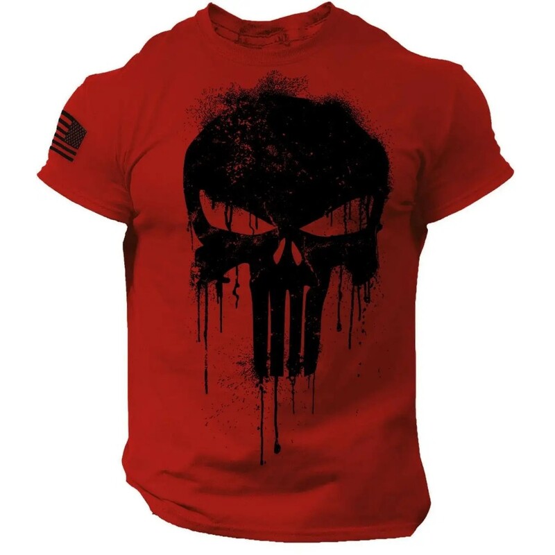 Vīriešu 3D Patriotic Military Skull Printed T-krekls ar īsām piedurknēm