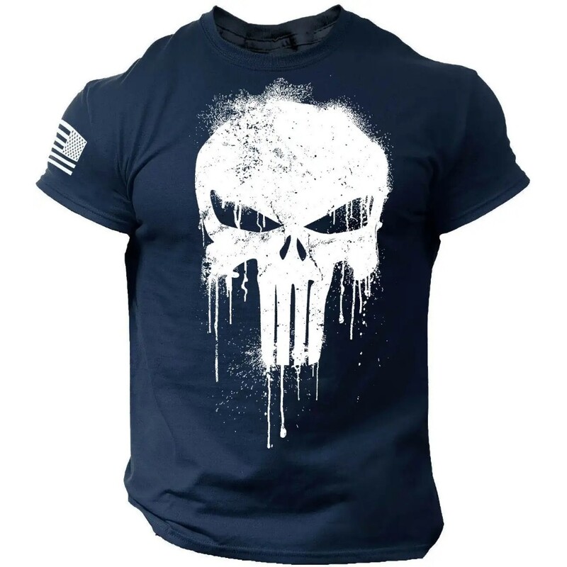 Vīriešu 3D Patriotic Military Skull Printed T-krekls ar īsām piedurknēm
